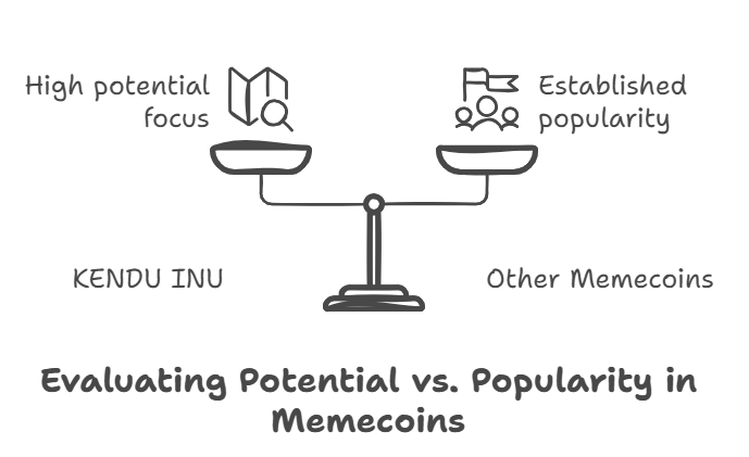 Illustrating the difference of Kendu Inu vs popularity of DOGE, PEPE and Shiba Inu