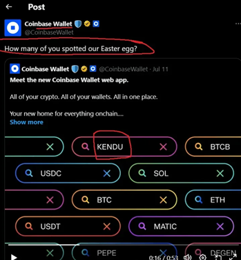 Coinbase had Kendu Inu included in their new Coinbase Wallet advertisement, source: reddit  