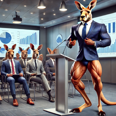 jacked kangaroo in a sharp business suit giving a presentation on NAV Comparison for Fund Performance