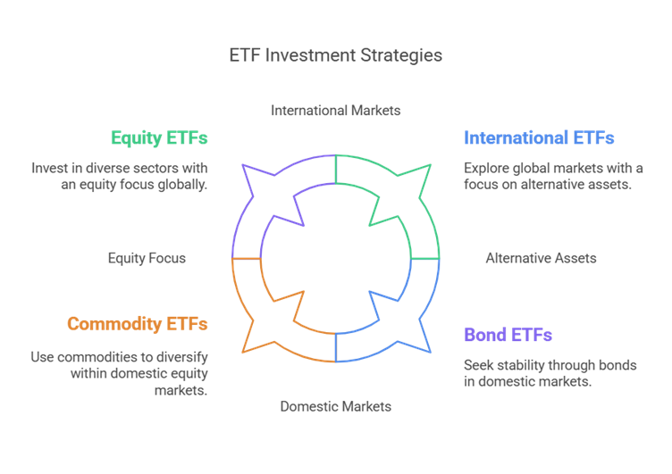 This diagram shows the different types of ETF investment strategies