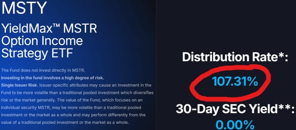 YieldMax MSTY, MSTY dividend yield rate of over 100%, which is what the MSTY is generating as of February 2025.