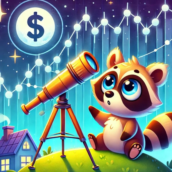 A picture of a curious raccoon—looking through a telescope, trying to master income stream predictability.